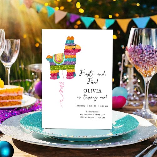 Fiesta and Fun Piata Llama Girl First Birthday Invitation