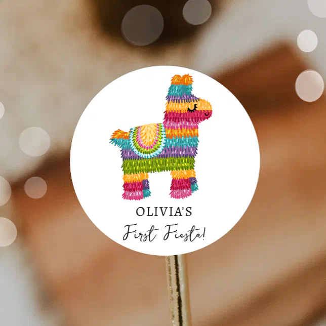 Fiesta and Fun Piñata Mexican Llama First Birthday Classic Round Sticker
