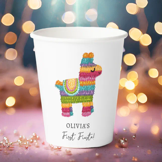 Fiesta and Fun Piñata Mexican Llama First Birthday Paper Cups | Zazzle