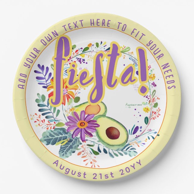 FIESTA Avocado Folkart Flowers Custom Paper Plates (Front)
