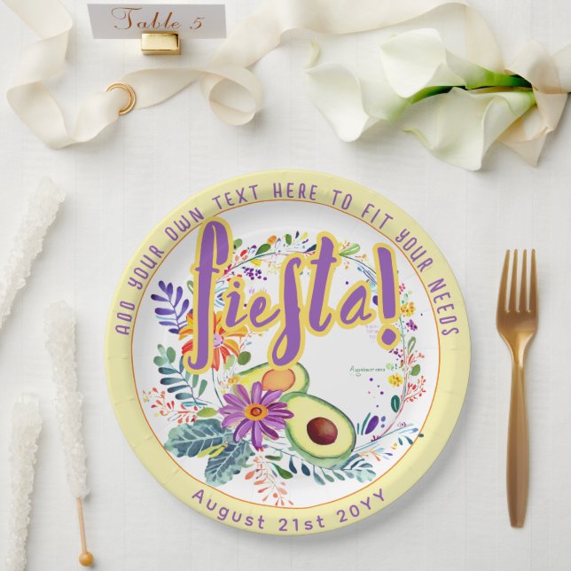 FIESTA Avocado Folkart Flowers Custom Paper Plates (Wedding)