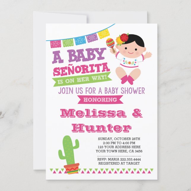 Fiesta Baby Shower, Baby Senorita Invite (Front)