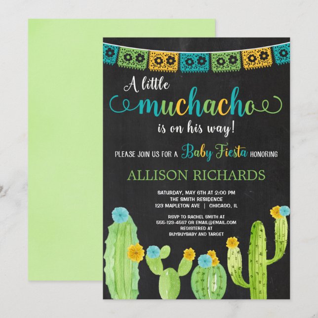 Fiesta baby shower boy little muchacho invitation (Front/Back)