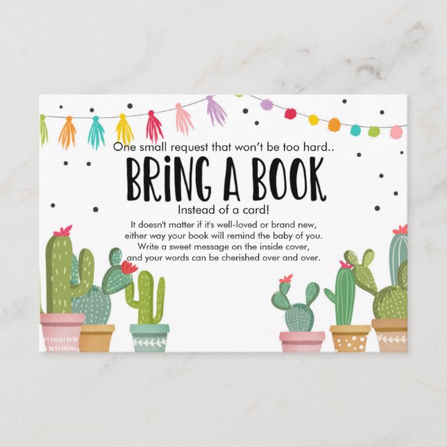 Fiesta Baby Shower Cactus Bring a book Enclosure Card (Front)