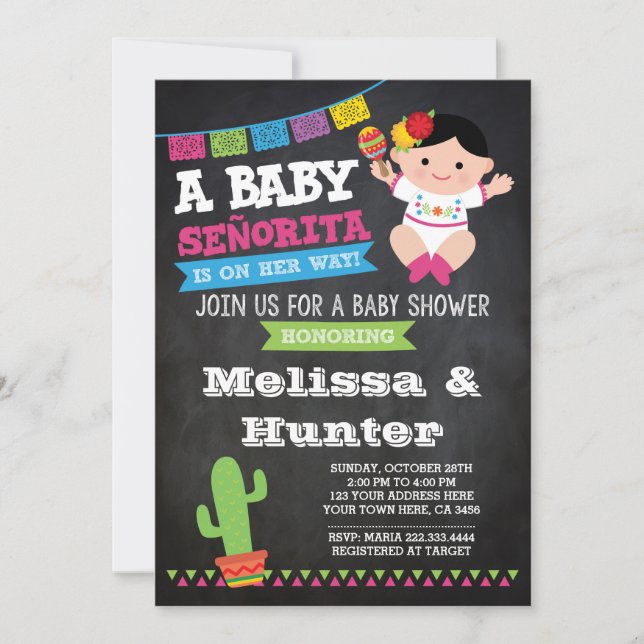 Fiesta Baby Shower, Chalkboard Invite (Front)