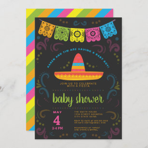 Fiesta baby shower colorful chalkboard design invitation