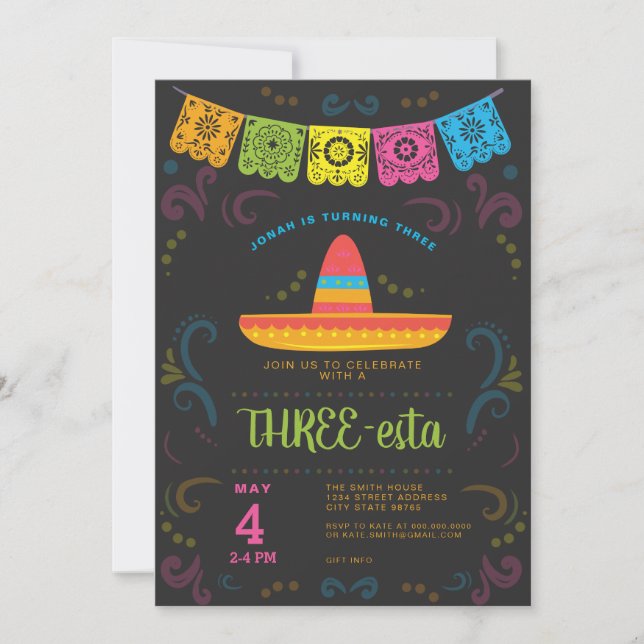 Fiesta baby shower colorful chalkboard design invitation (Front)