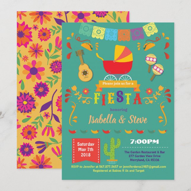 Fiesta baby shower gender neutral green invitation (Front/Back)