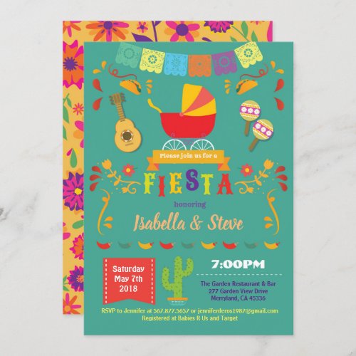 Fiesta baby shower gender neutral green invitation