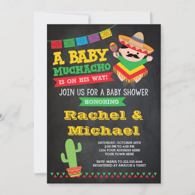 Fiesta Baby Shower Invitation, Baby Muchacho Invitation (Front)