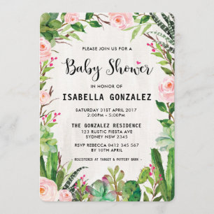 Fiesta Baby Shower Invitation Cactus Pink Floral