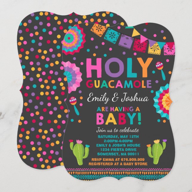 Fiesta Baby Shower Invitation Holy Guacamole Party (Front/Back)
