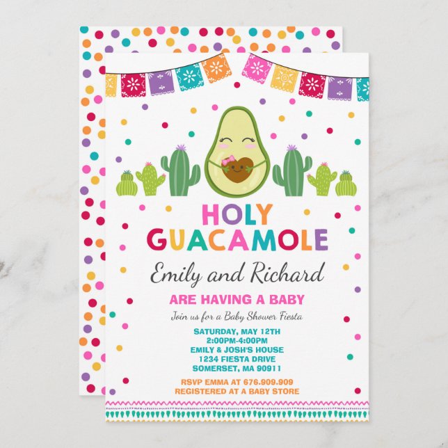 Fiesta Baby Shower Invitation Holy Guacamole Party (Front/Back)
