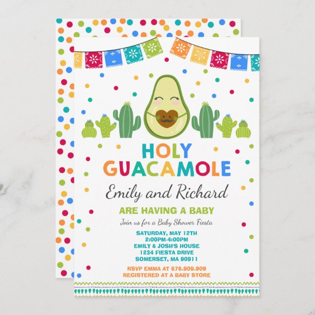 Fiesta Baby Shower Invitation Holy Guacamole Party (Front/Back)