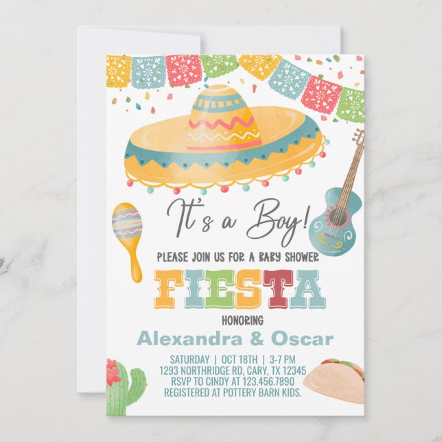 Fiesta baby shower invitation, it's a boy invite. invitation (Front)