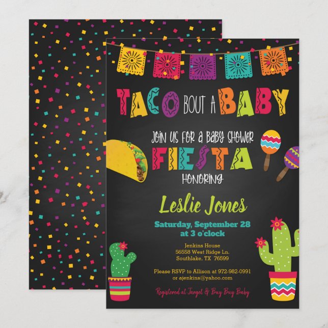 Fiesta Baby Shower Invitation - Taco Bout a Baby (Front/Back)