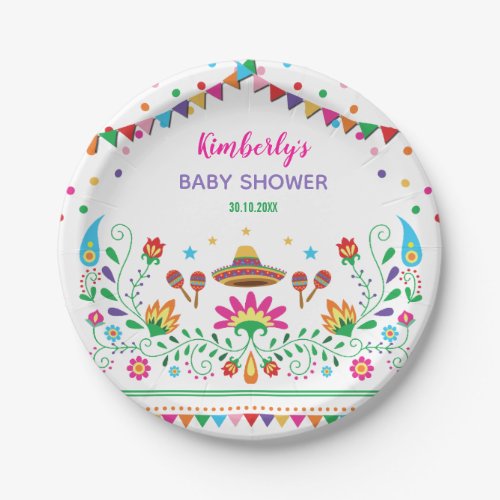 Fiesta Baby Shower  Mexican Floral Birthday Party Paper Plates