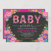 Fiesta Baby Shower | Mexican Floral Chalkboard Invitation (Front/Back)