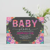Fiesta Baby Shower | Mexican Floral Chalkboard Invitation (Standing Front)