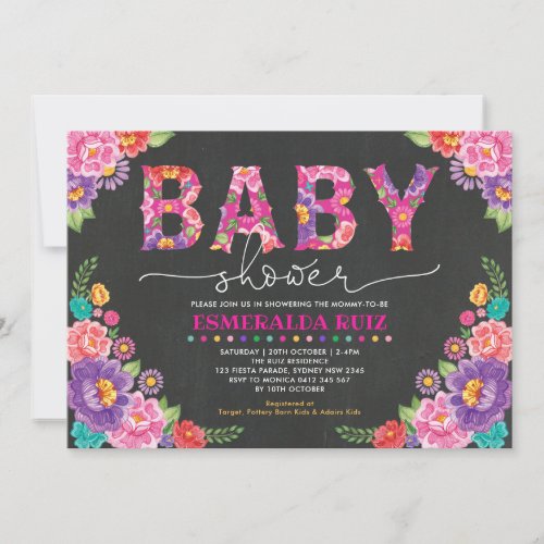 Fiesta Baby Shower  Mexican Floral Chalkboard Invitation