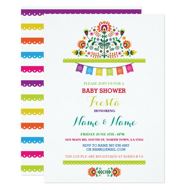 Fiesta Baby Shower Mexican Girl Boy Bright Invite
