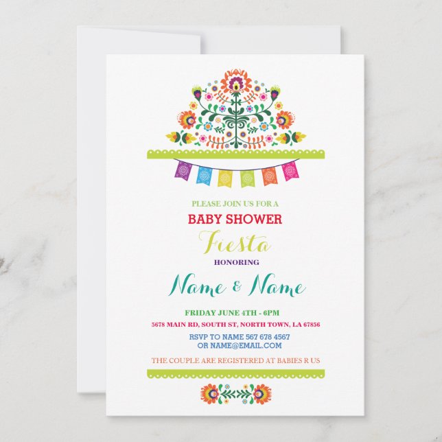 Fiesta Baby Shower Mexican Girl Boy Bright Invite (Front)