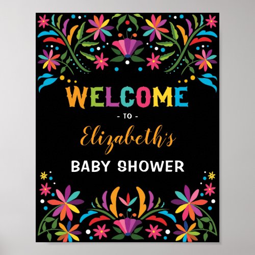 Fiesta Baby Shower Party  Mexican Floral Pattern Poster