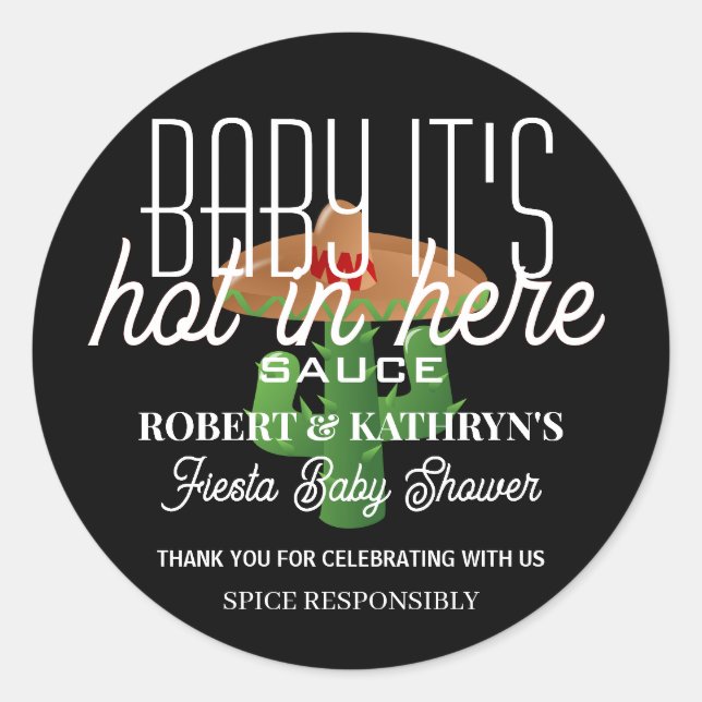 Fiesta Baby Shower Personalized Hot Sauce Classic  Round Sticker (Front)