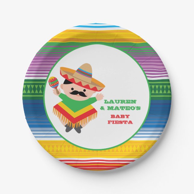 Fiesta Baby Shower Plates, Mexican Party Paper Plates (Front)