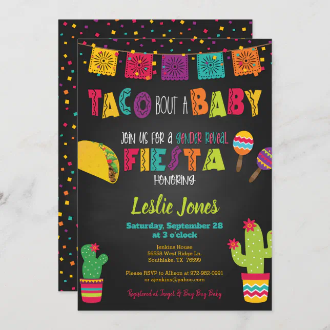 Fiesta Baby Shower Taco Bout a Baby Gender Reveal Invitation | Zazzle