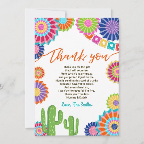 Fiesta Baby Shower Thank You Card Mexican Cactus