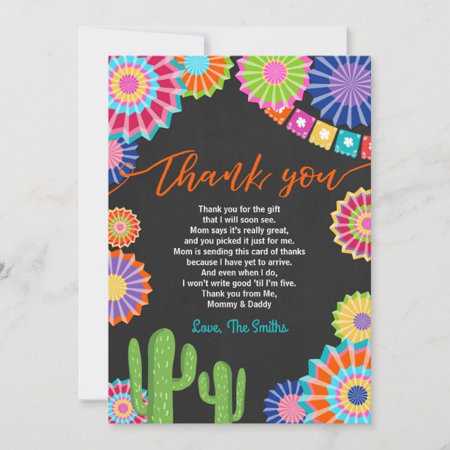 Fiesta Baby Shower Thank You Card Mexican Cactus (Front)