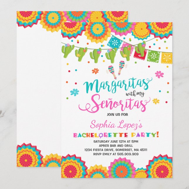 Fiesta Bachelorette Party Invitation Señorita Fun (Front/Back)