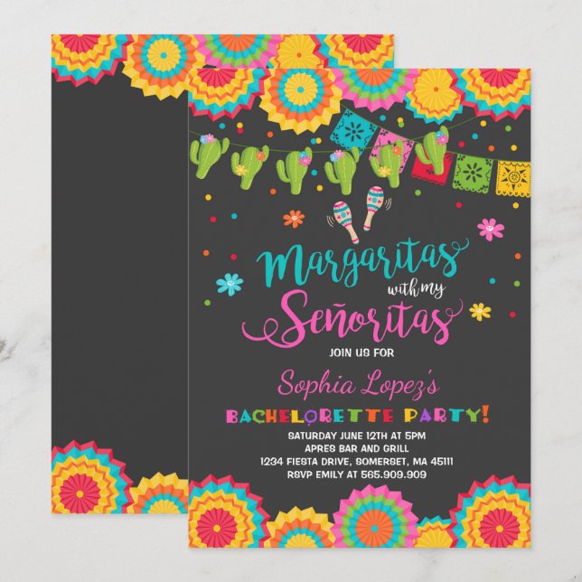Fiesta Bachelorette Party Invitation Señorita Fun (Front/Back)