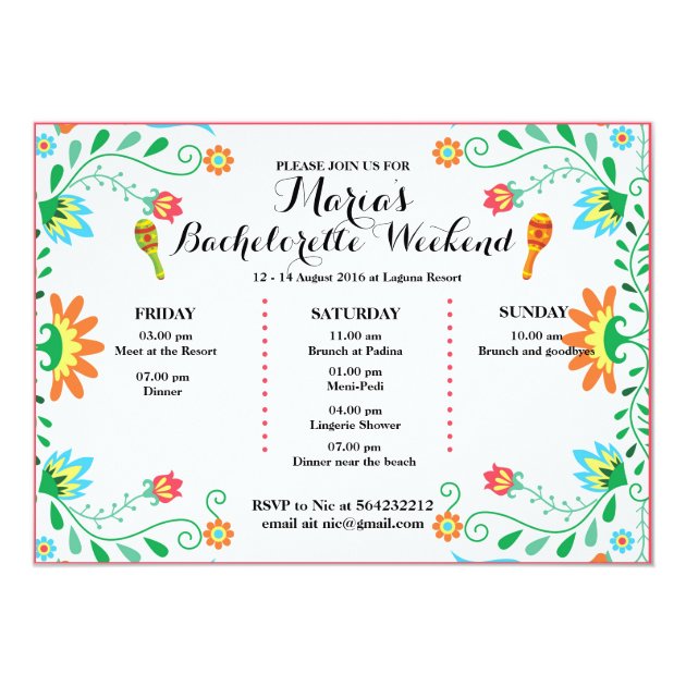 Fiesta Bachelorette Party Itinerary Invitation, Card