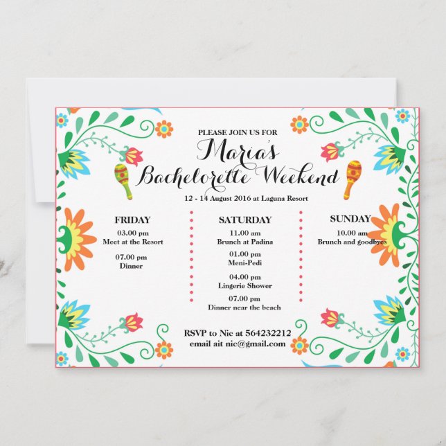 Fiesta Bachelorette Party Itinerary Invitation, Invitation (Front)