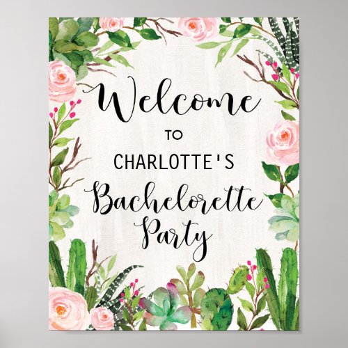 Fiesta Bachelorette Party Welcome Poster Cactus