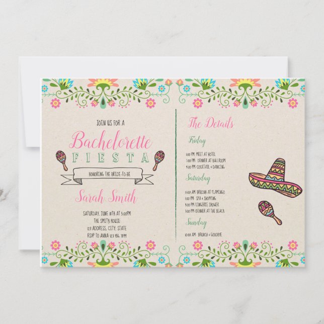 Fiesta bachelorette with Itinerary invitation (Front)