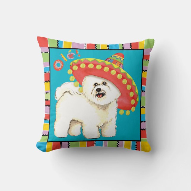 Fiesta Bichon Throw Pillow (Front)