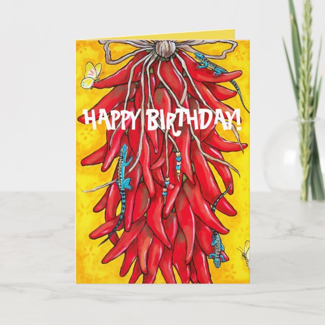 Fiesta Birthday Card Red Chili Chile Pepper Ristra (Front)