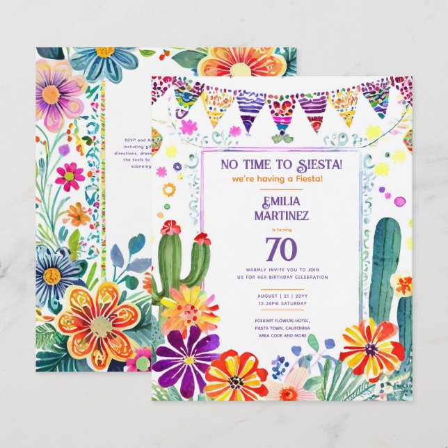 FIESTA Birthday  Folkart Flowers 40th 50th 60th  (Front/Back)