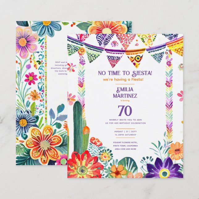 FIESTA Birthday  Folkart Flowers 70th 80th 90th  (Front/Back)