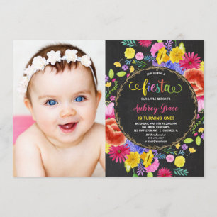 Fiesta birthday girl floral watercolors photo invitation