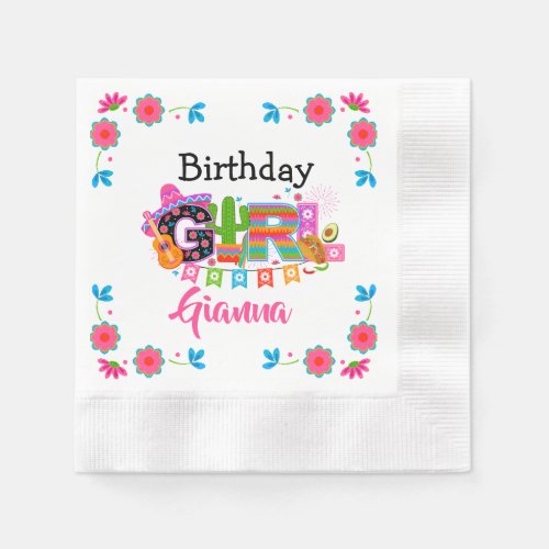 Fiesta Birthday Girl   Mexico Party  Napkins