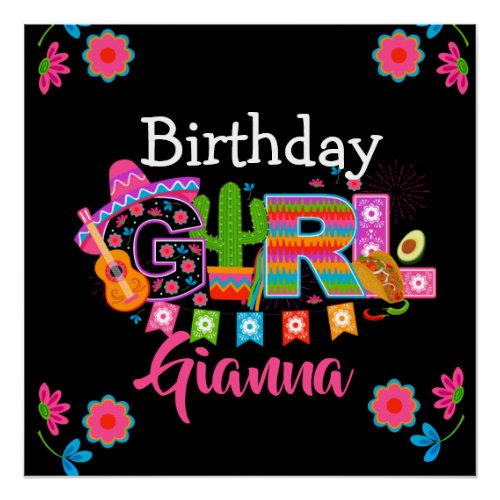 Fiesta Birthday Girl   Mexico Party  Poster