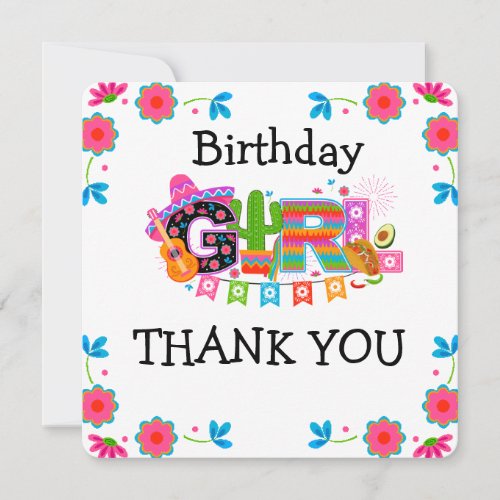 Fiesta Birthday Girl   Mexico Party  Thank You Card