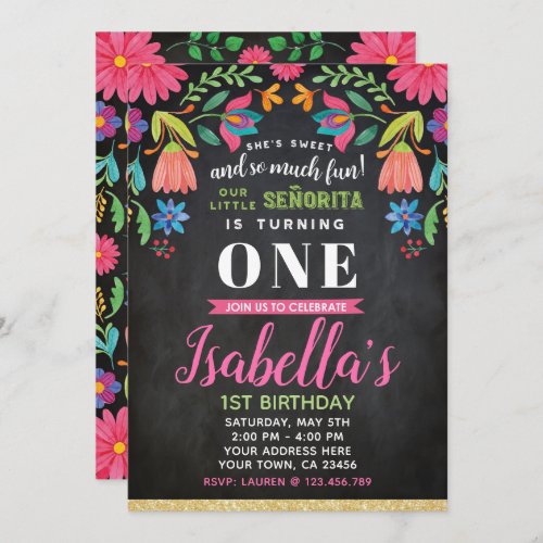 Fiesta Birthday Invitation Chalkboard Invitation