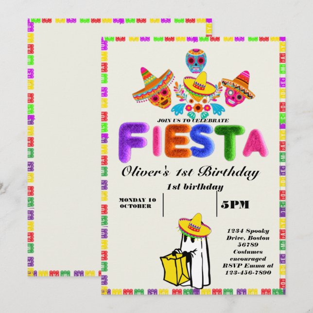 Fiesta Birthday Invitation Chalkboard Mexican (Front/Back)