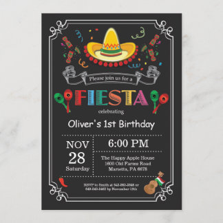 Fiesta Birthday Invitation Chalkboard Mexican