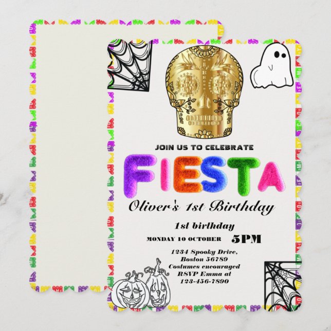 Fiesta Birthday Invitation Chalkboard Mexican (Front/Back)